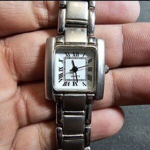 SKC ladies tank style fashion quartz watch silver tone working
